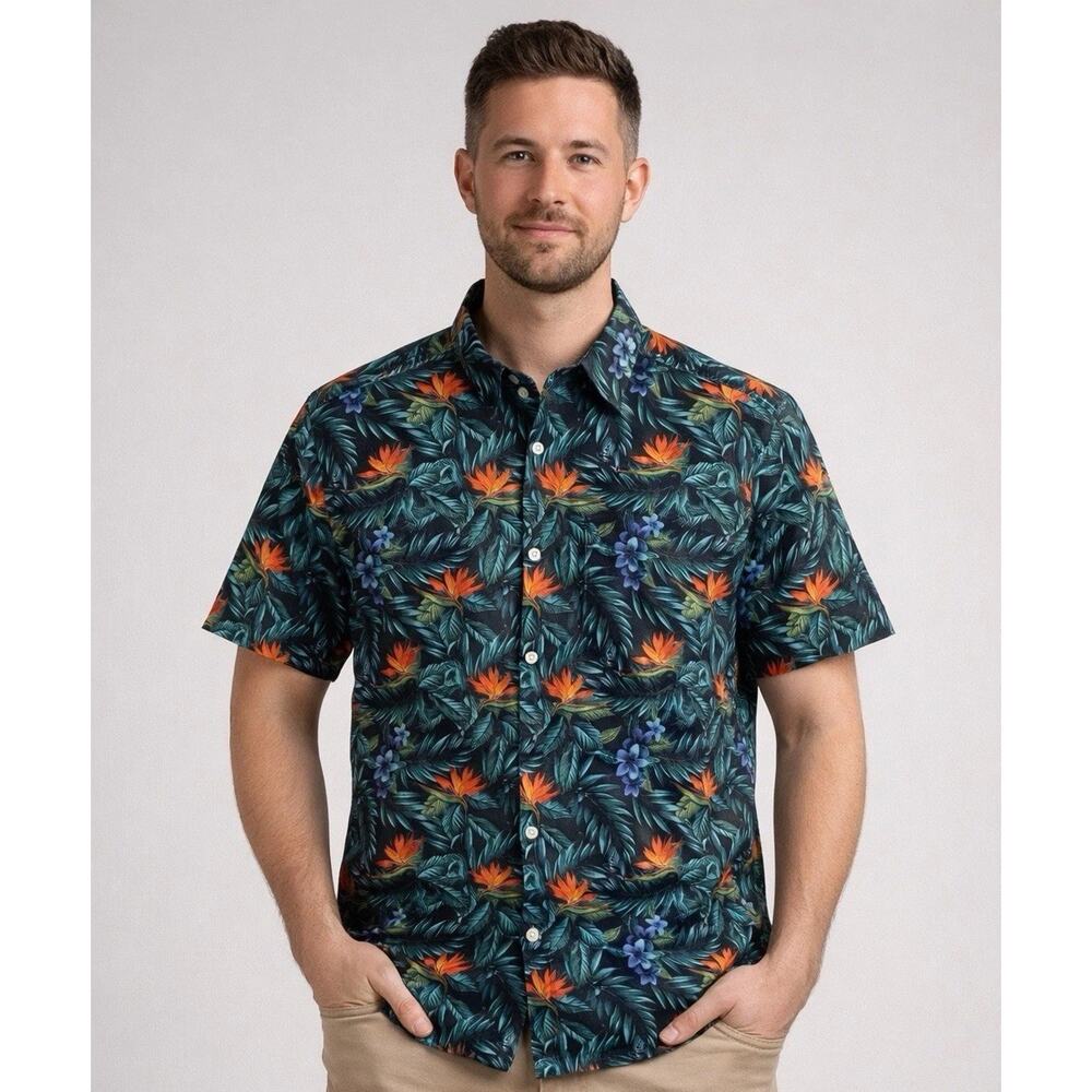J Lindeberg Shirt Mens Large Tropical Floral Button Up Short Sleeve Hawaiian New